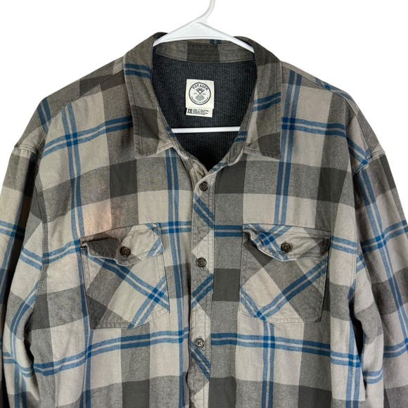 Voyager Men's XXL Gray Blue Plaid Thermal Lined Flannel Shirt Jacket Shacket - Picture 2 of 11